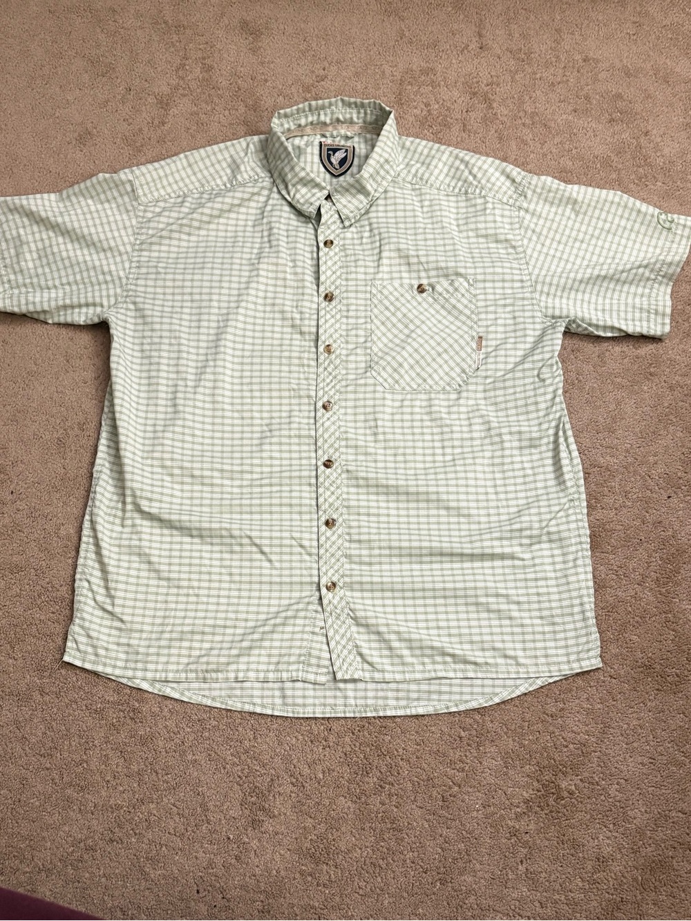 Ducks Unlimited Mens Green Checkered Short Sleeve Button Up Fishing Shirt Size L